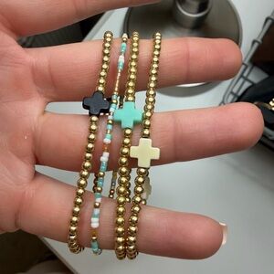 Gold enewton Beaded Bracelet Set with Cross Accents